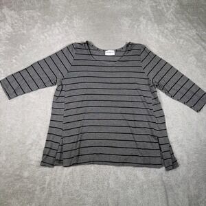 Allison Izu Hawaii Top Womens Medium Gray Stripe 3/4 Sleeve Tunic Top USA